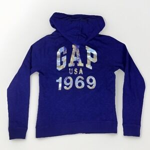GAP Full Zip Hoodie Sweatshirt Womens Small Royal Purple Pockets 1969‎ NYC USA